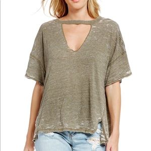 Free People Green Burnout Jordan Cutout T-shirt